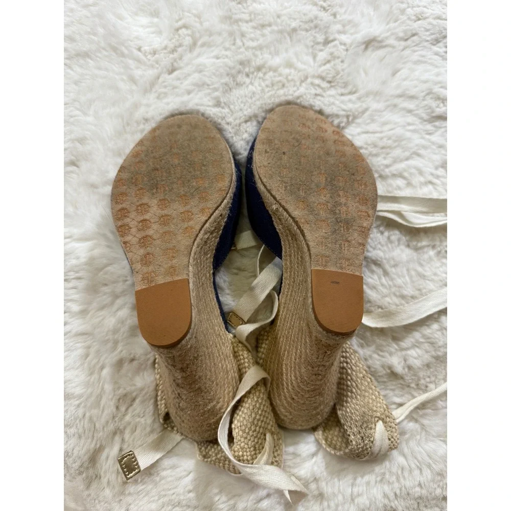 Lilly Pulitzer Wedge Espadrilles Navy Blue Sandals 9 Coastal Nautical Resortwear